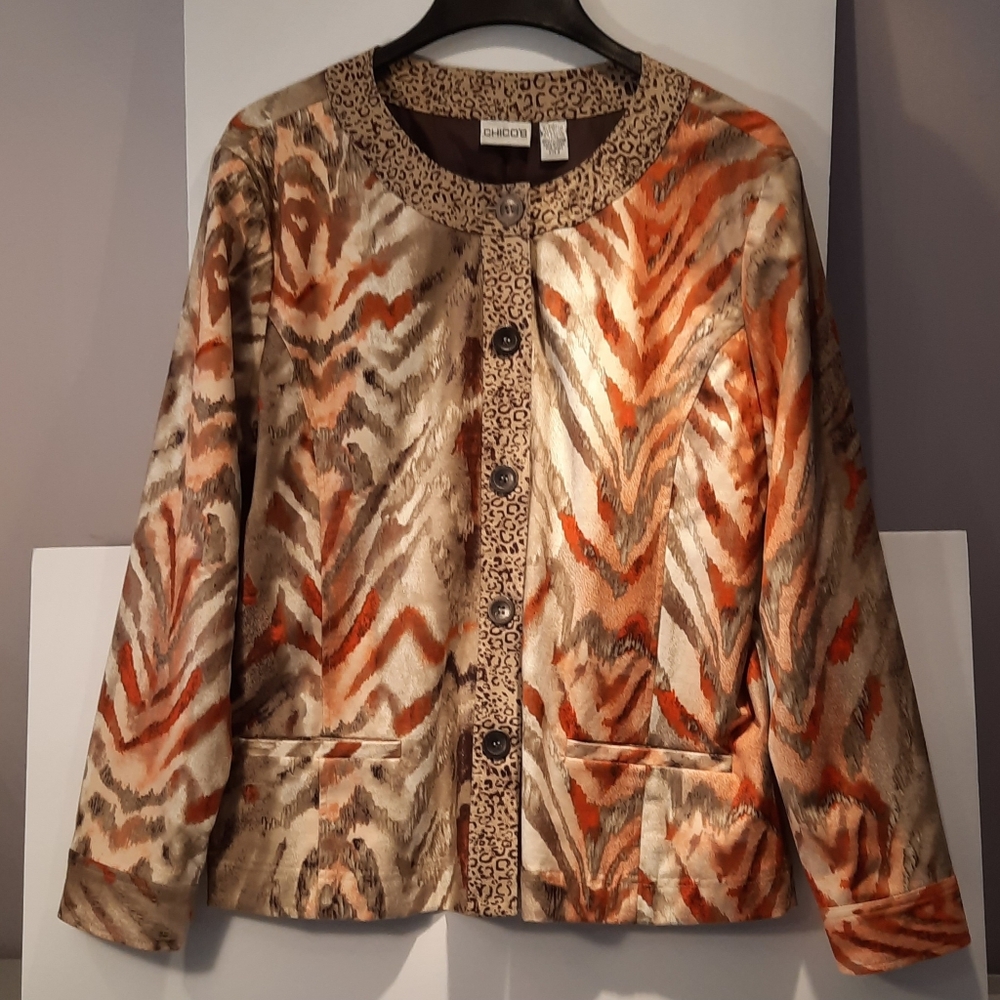 Chico's Vibrant Orange and Brown Women's Blazer